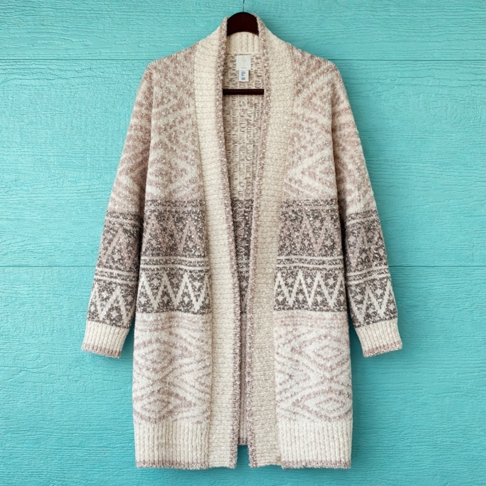 JOIE Duster Cardigan Sweater Long Western Tribal Cozy Soft Wool Blend LARGE
